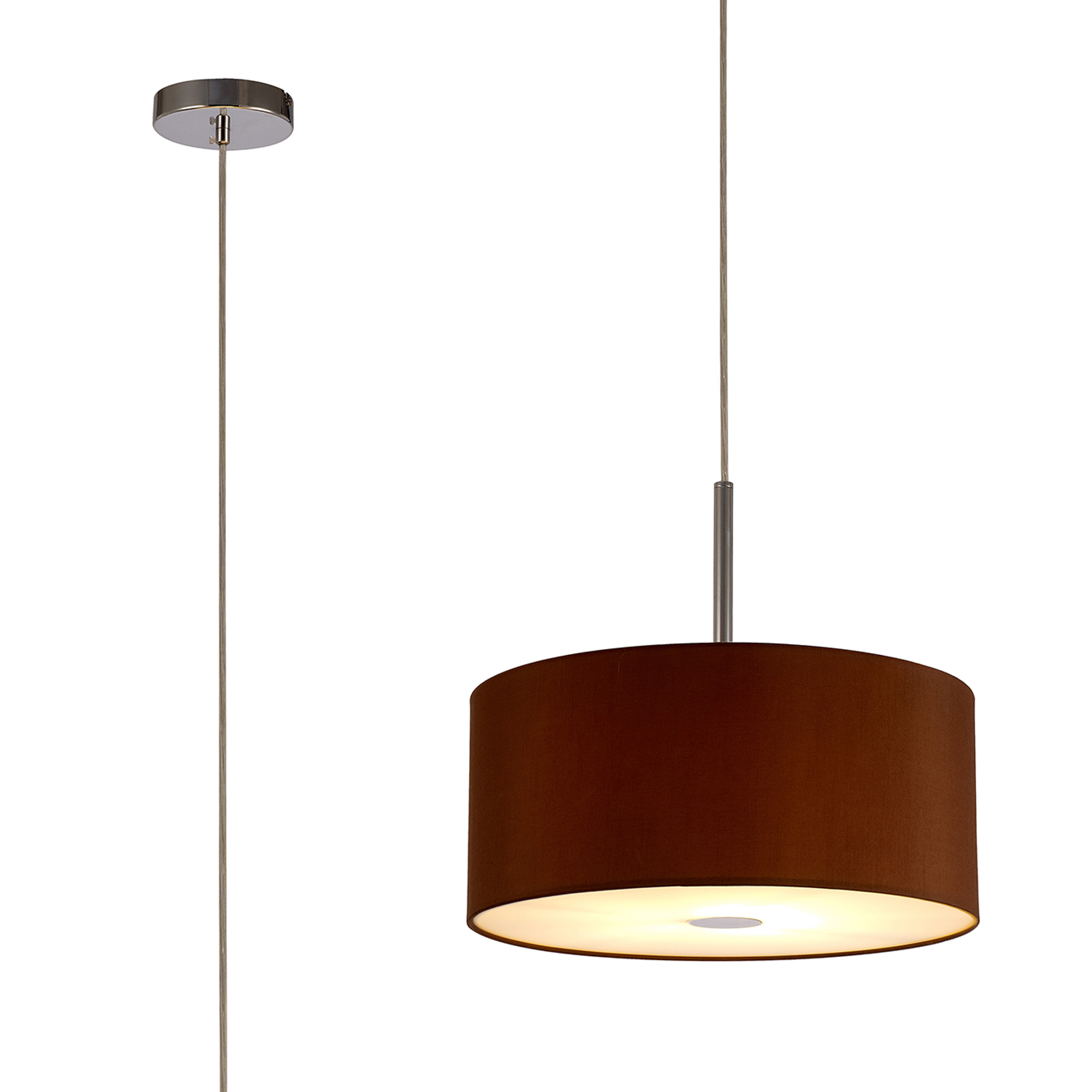 DK0138  Baymont 40cm Pendant 1 Light Polished Chrome; Raw Cocoa/Grecian Bronze; Frosted Diffuser